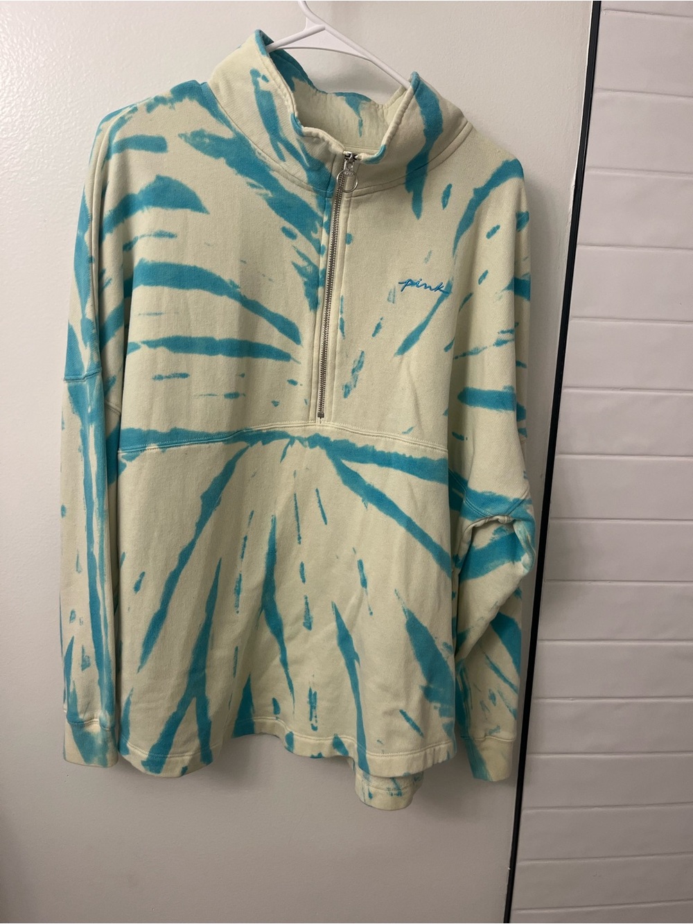 PINK Victoria's Secret Cream and Teal Tie-Dye Quarter-Zip Pullover